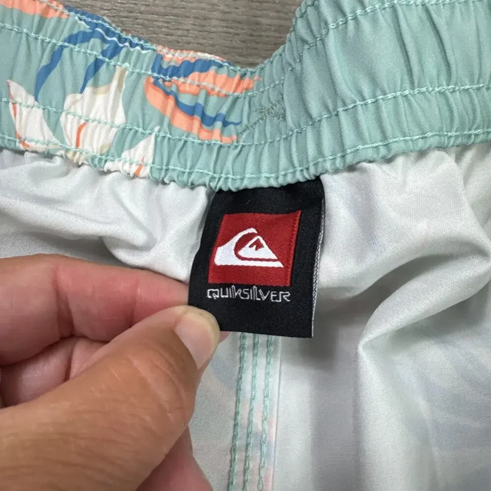 Quiksilver Swim Board Shorts Green Floral Print sz XXL